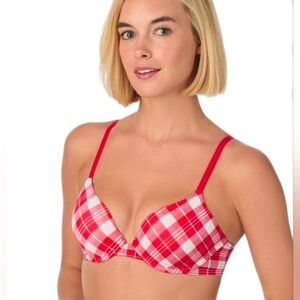 Plaid Red White Push Up Bra